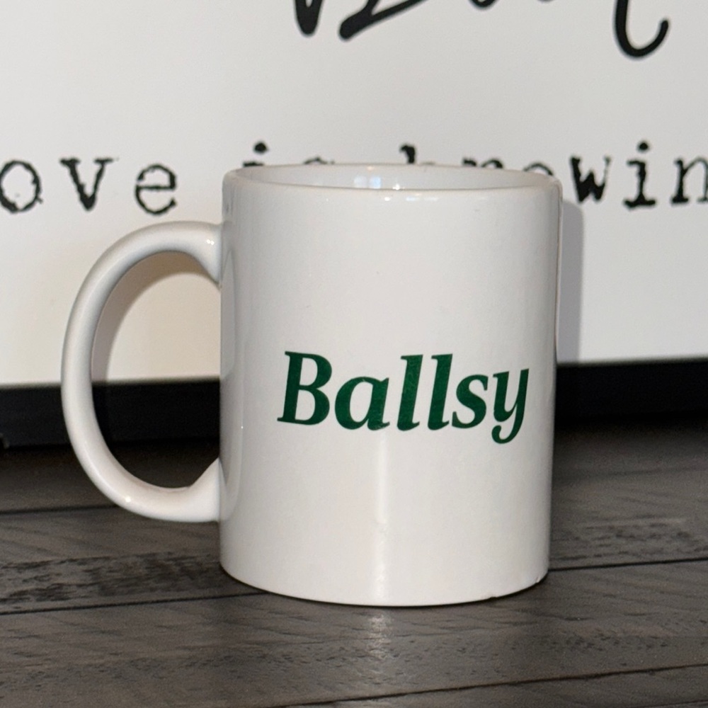 TOMMY JOHN underwear co. BALLSY white/green ceramic coffee tea mug cup drinkware